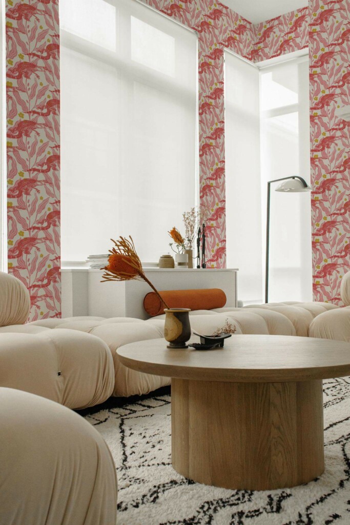 Contemporary style living room decorated with Jungle crocodile peel and stick wallpaper