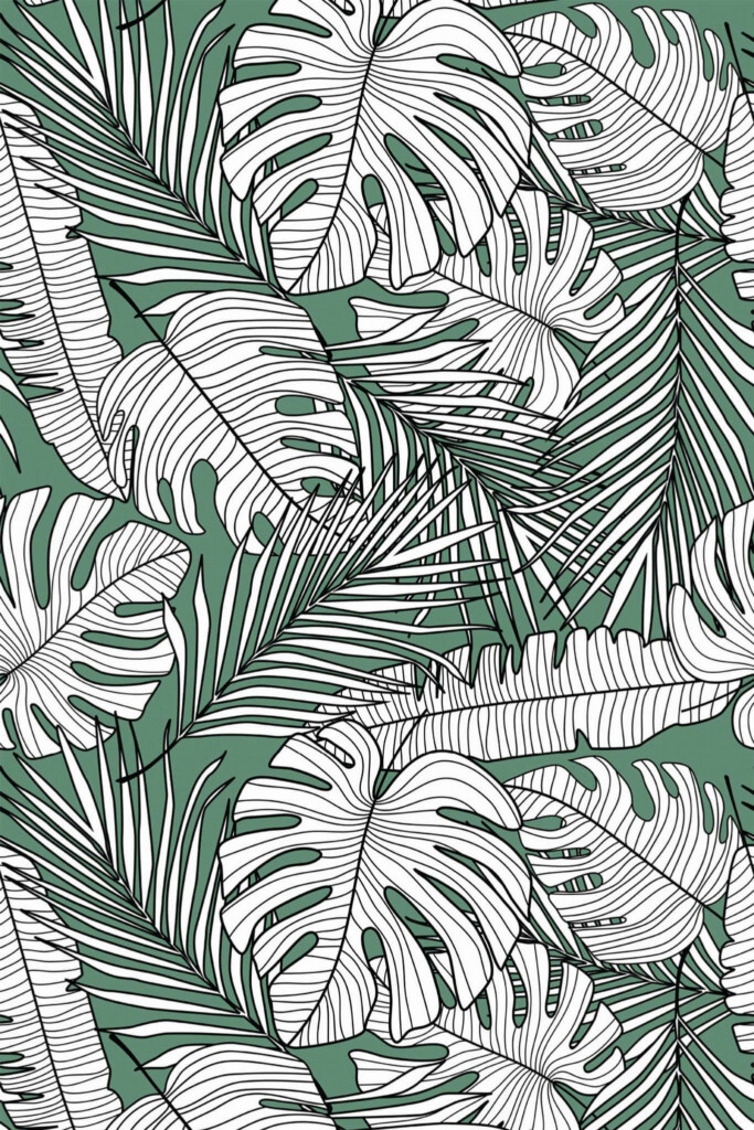 Pattern repeat of Jungle leaf removable wallpaper design