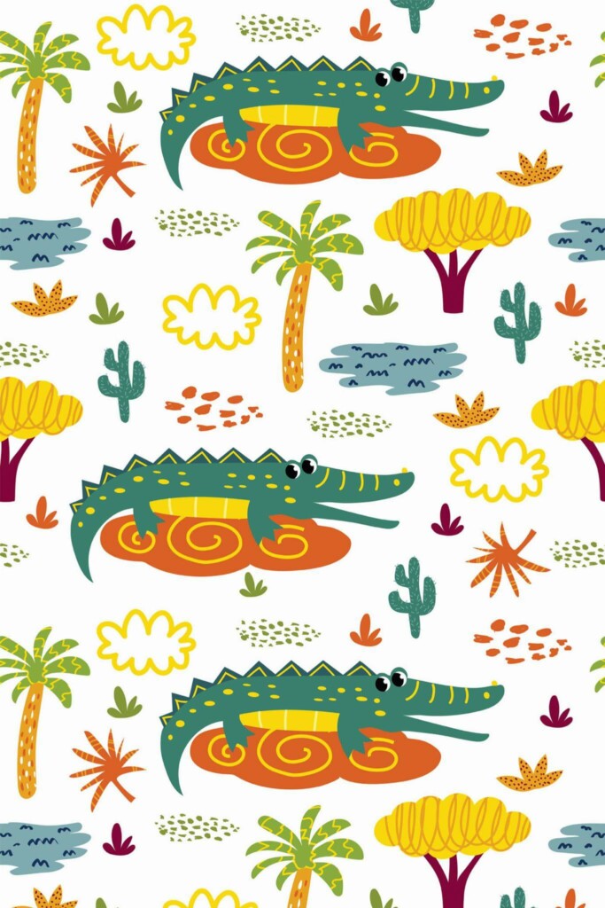 Pattern repeat of Jungle nursery removable wallpaper design