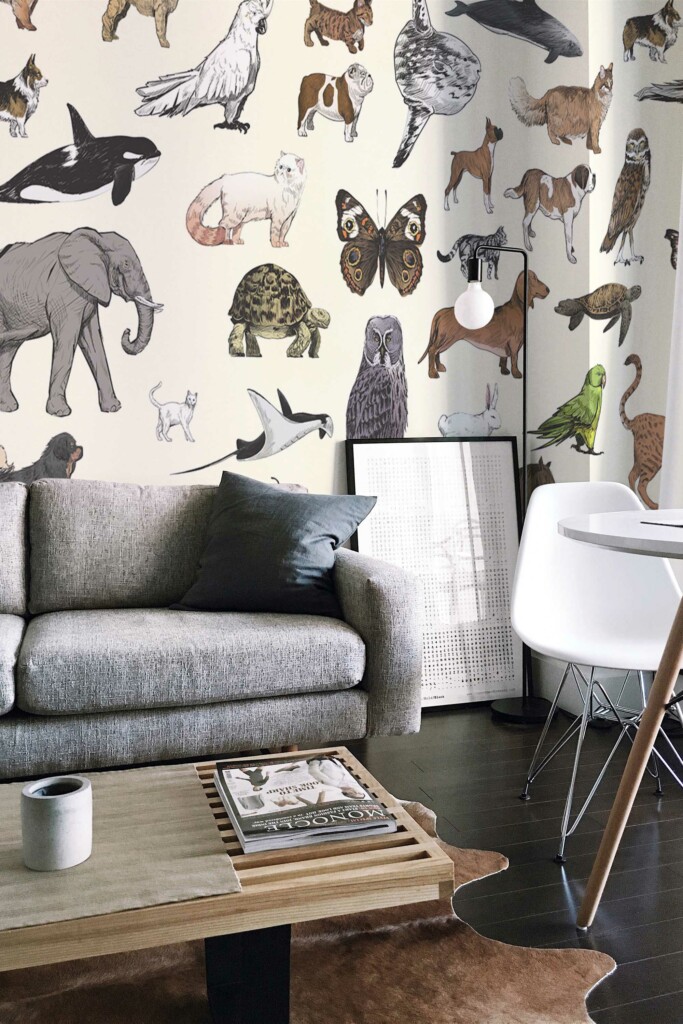 Rainbow Wildlife Fiesta wall paper mural from Fancy Walls, perfect for accent walls