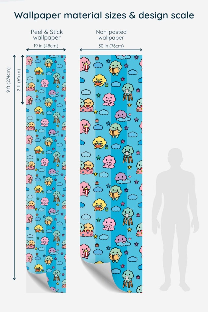 Fancy Walls Blue Fun wallpaper for Bakery walls in Cute Kawaii style traditional wallpaper.