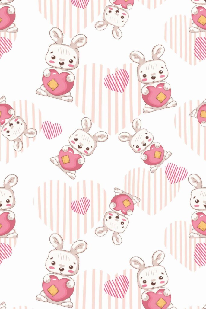 Pattern repeat of Kawaii bunny removable wallpaper design