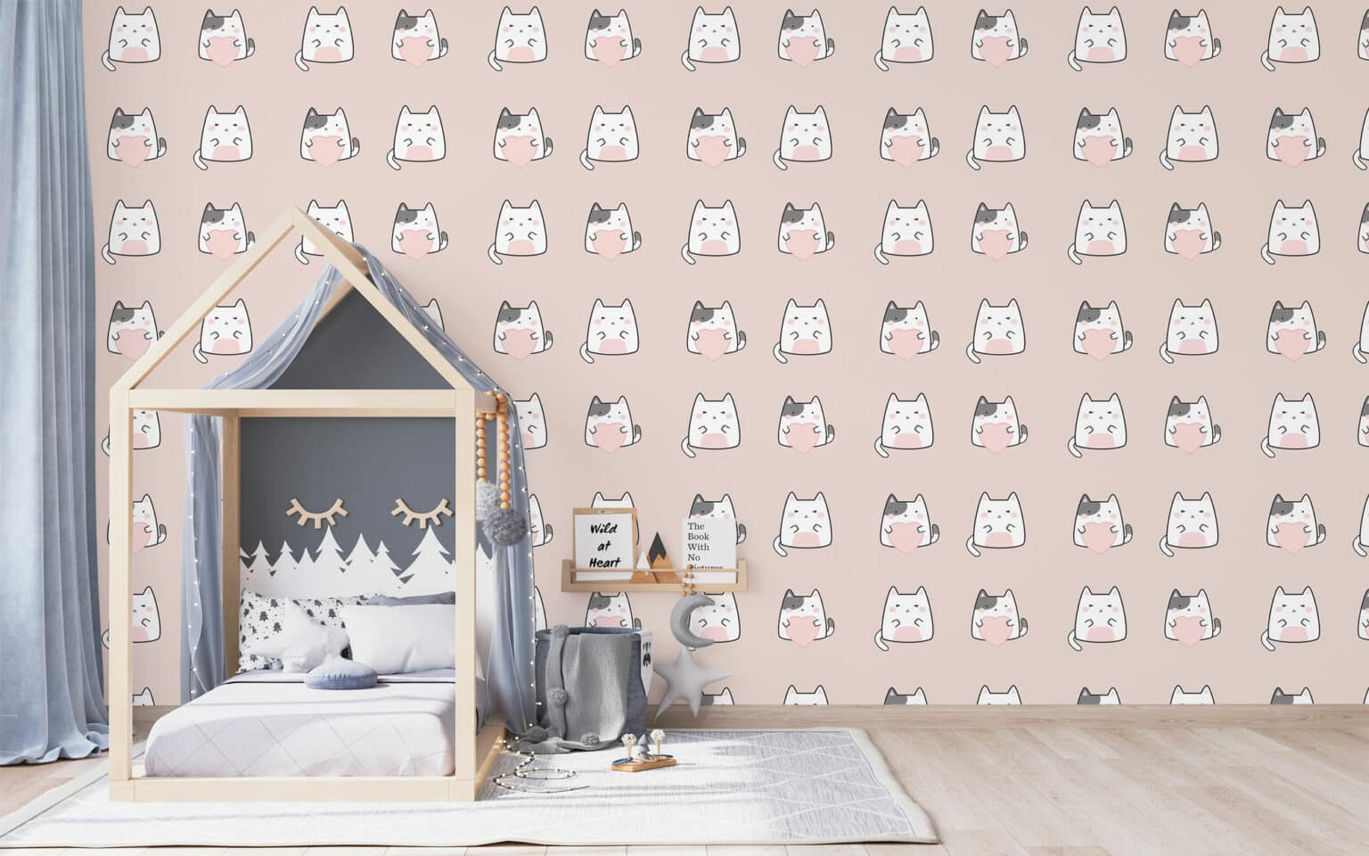 Pink kawaii cat wallpaper - Peel and Stick or Non-Pasted