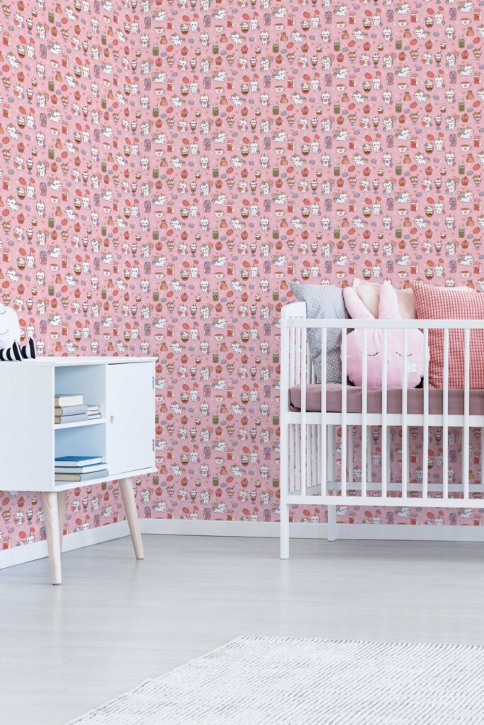 Fancy Walls adorable Pink Animal self-adhesive wallpaper for kids' rooms.