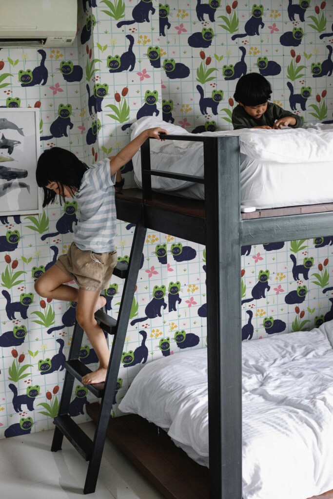 Fancy Walls delightful White Animal traditional wallpaper for Kids room walls.