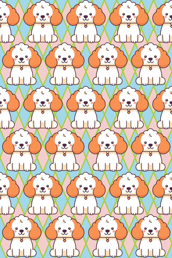 Fancy Walls Orange Dog wallpaper for Kids room walls in Cute Kawaii style traditional wallpaper.