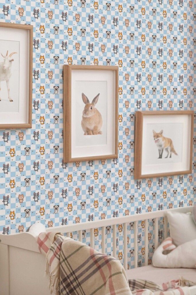 Fancy Walls playful Blue Animal wallpaper for walls with adorable puppy doodles.