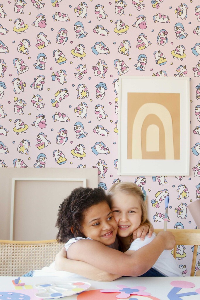 Fancy Walls kawaii-inspired Pink Animal unpasted wallpaper for cozy interiors.