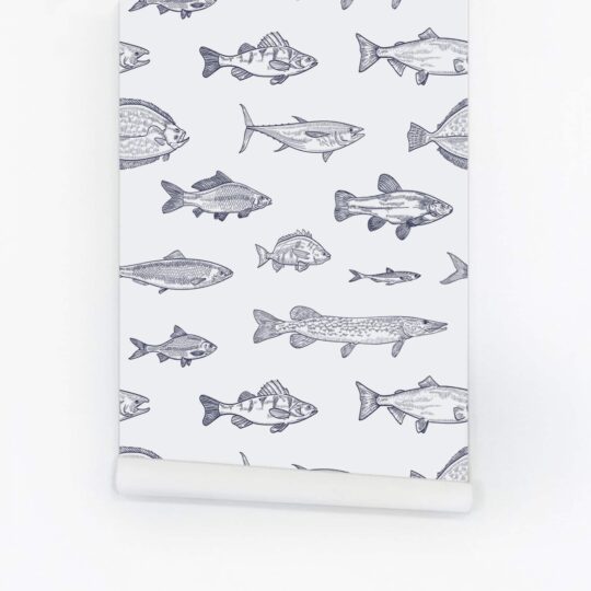 Navy blue fish peel and stick removable wallpaper