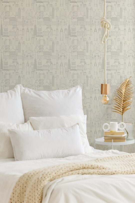 city business beige traditional wallpaper