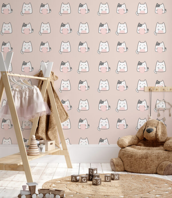 pink kawaii cat non-pasted wallpaper