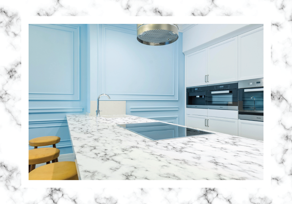 marble wallpaper kitchen island