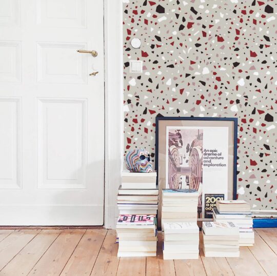 terrazzo red and beige traditional wallpaper