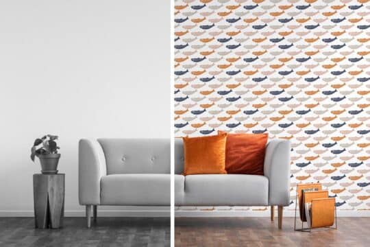 fish orange and blue traditional wallpaper