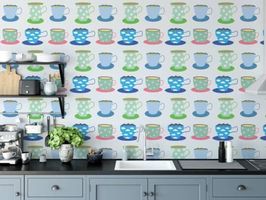 coffee cup blue traditional wallpaper