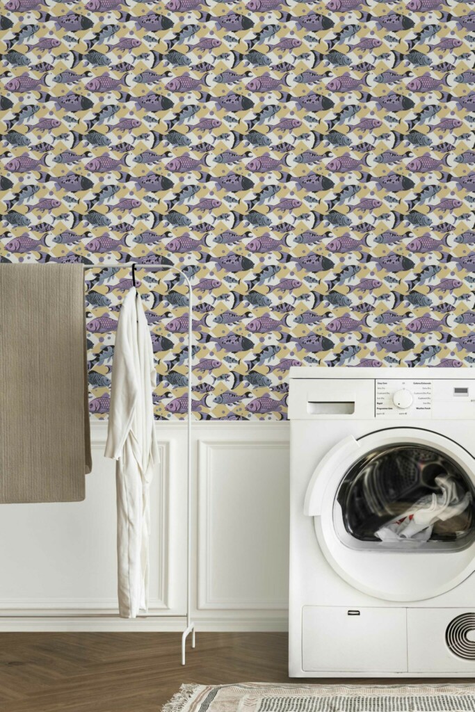 Traditional Whimsical Koi on Checkers wallpaper by Fancy Walls