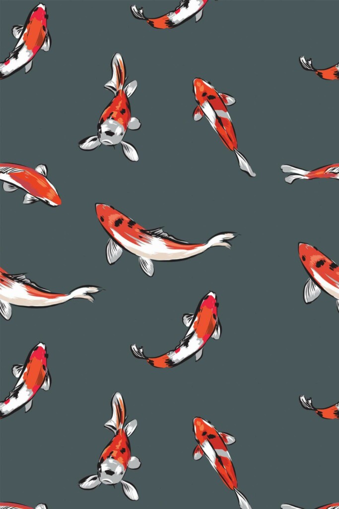 Pattern repeat of Koi fish removable wallpaper design