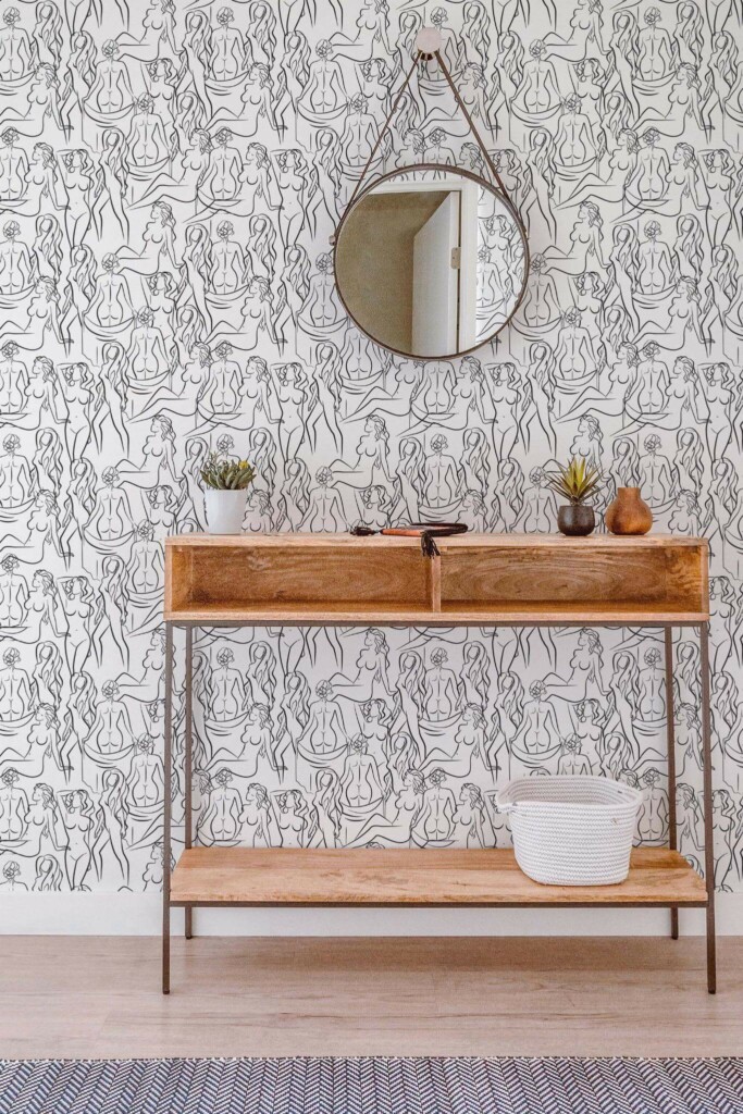 Contemporary style entryway decorated with Lady body peel and stick wallpaper