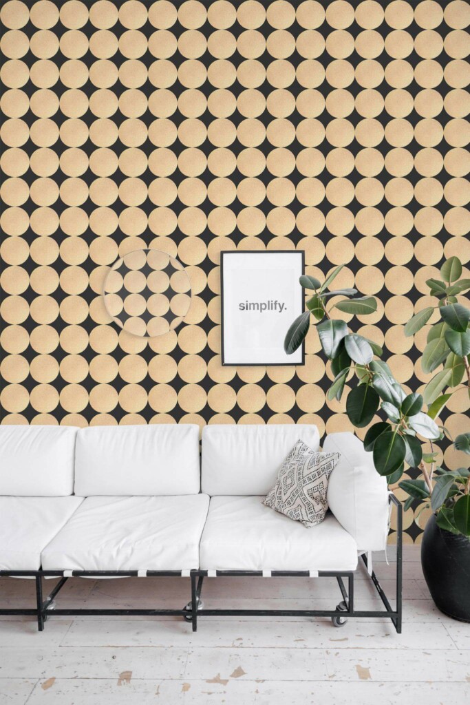 Minimal industrial style living room decorated with Large glitter circles peel and stick wallpaper