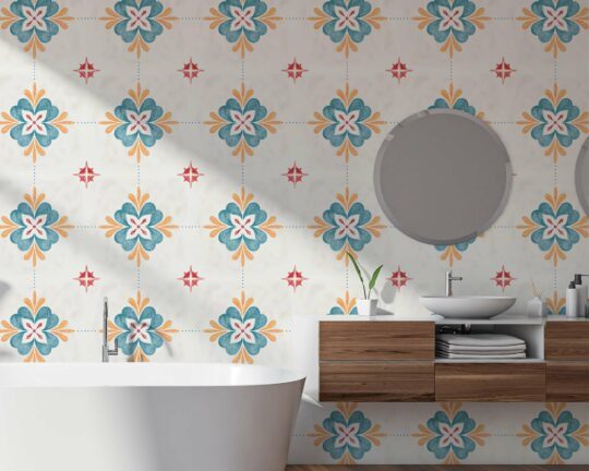 bathroom peel and stick ornamental tile wallpaper