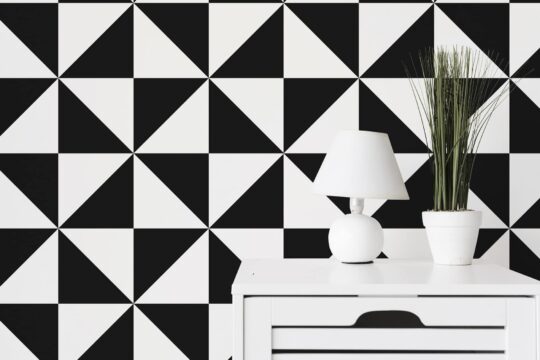 Black and white triangle peel and stick wallpaper