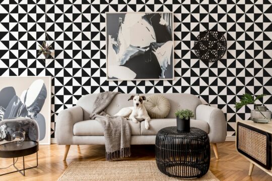 Black and white triangle stick on wallpaper