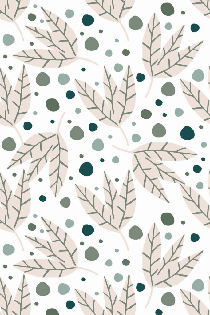 Pattern repeat of Leaf and dots removable wallpaper design