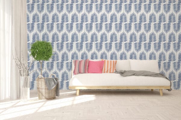 leaf blue and white traditional wallpaper