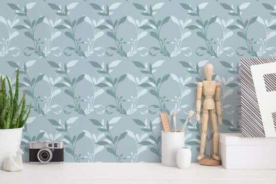 leaf blue traditional wallpaper
