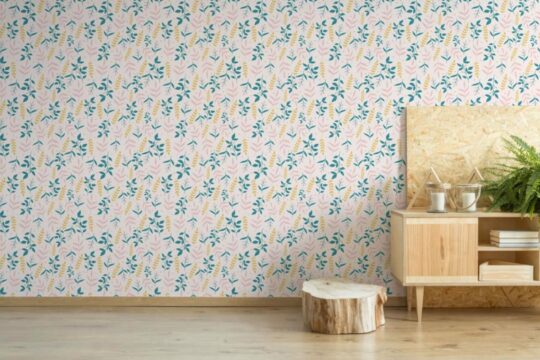 Pastel leaf peel and stick wallpaper