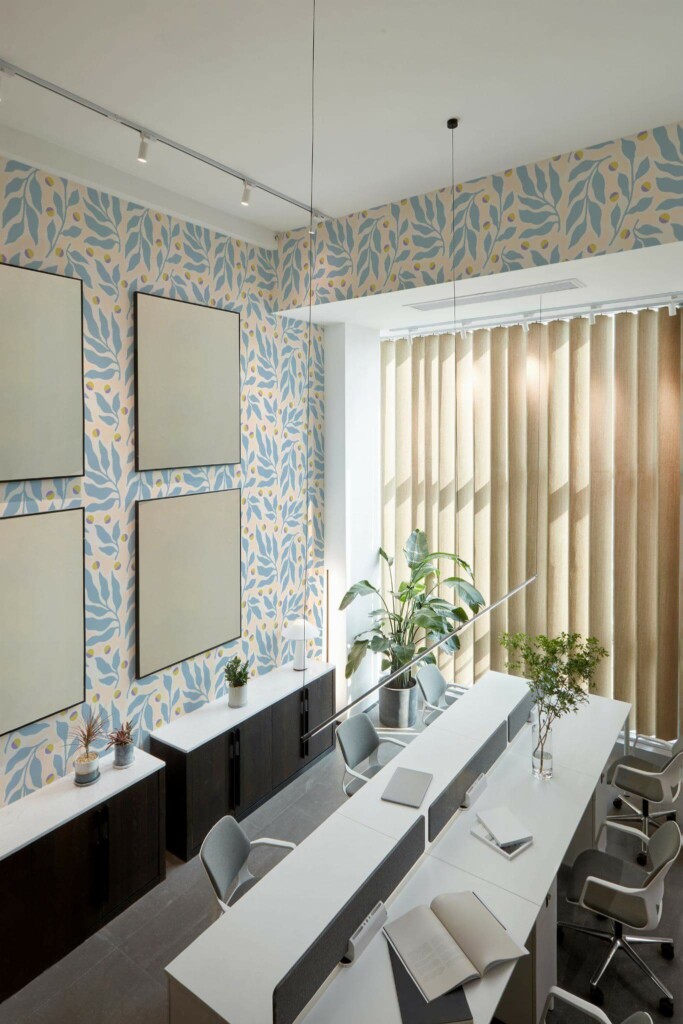 Luxury modern style open office decorated with Leaf dot peel and stick wallpaper