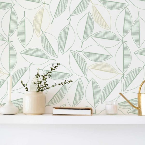 green leaf line art self-adhesive wallpaper