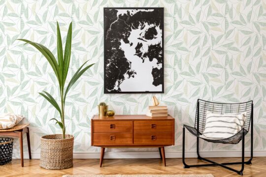 Scandinavian green leaf self adhesive wallpaper