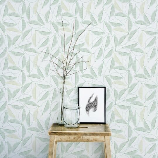 Scandinavian green leaf stick on wallpaper