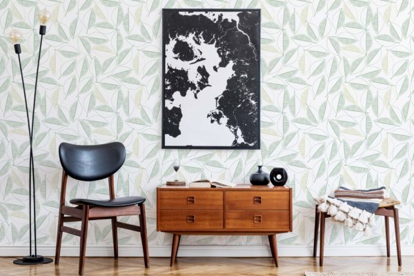 Scandinavian green leaf wallpaper for walls