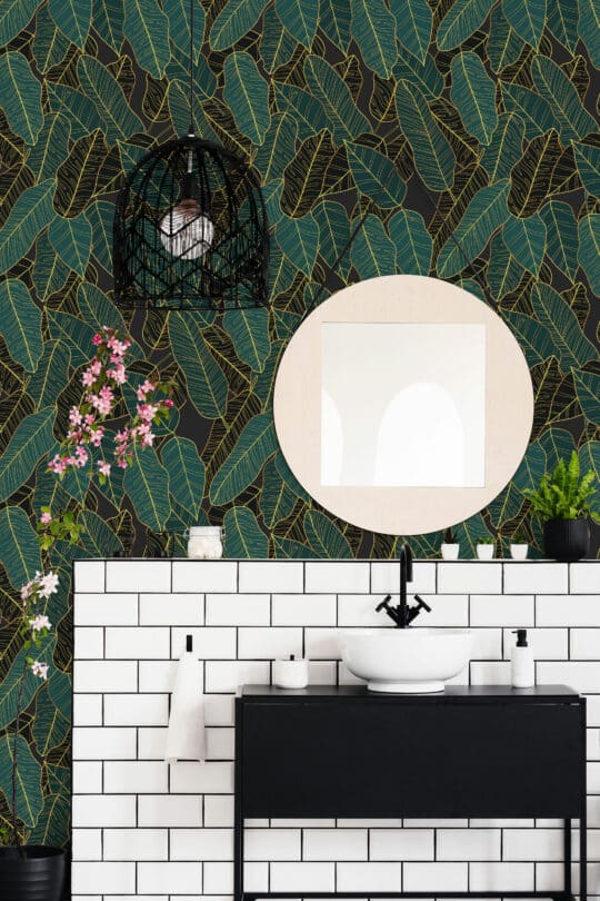 green and black bathroom peel and stick removable wallpaper