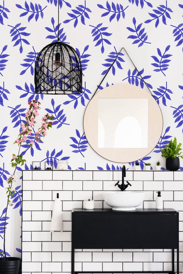 Blue seamless leaf temporary wallpaper