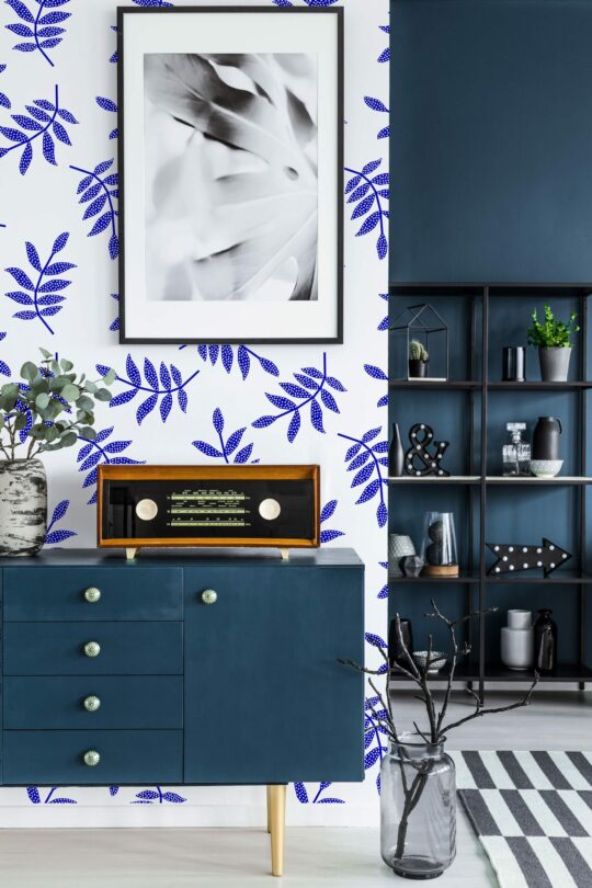 Blue seamless leaf self adhesive wallpaper
