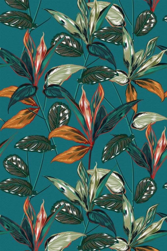 Pattern repeat of Leaf tropical removable wallpaper design