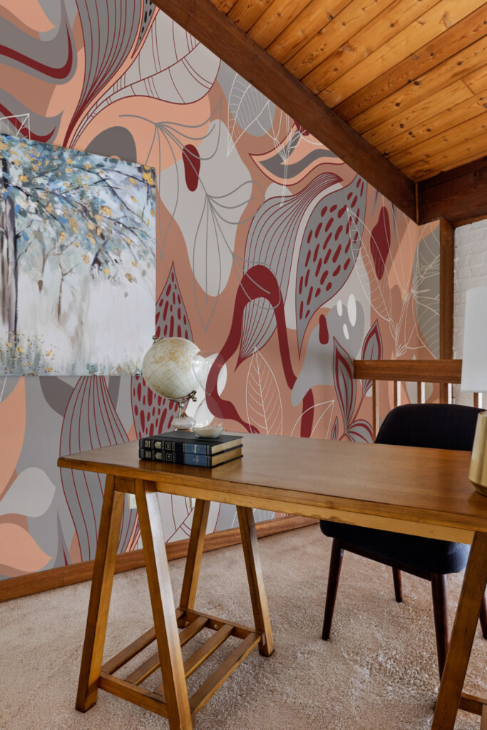 Gray Leaf wallpaper mural with Fancy Walls branding for removable wall mural styling