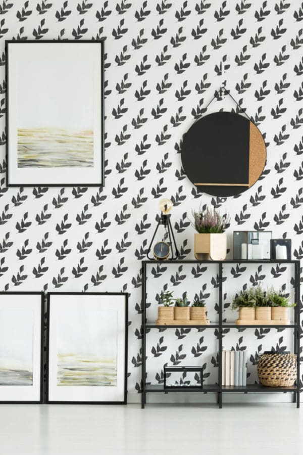 Black and white seamless leaf self adhesive wallpaper