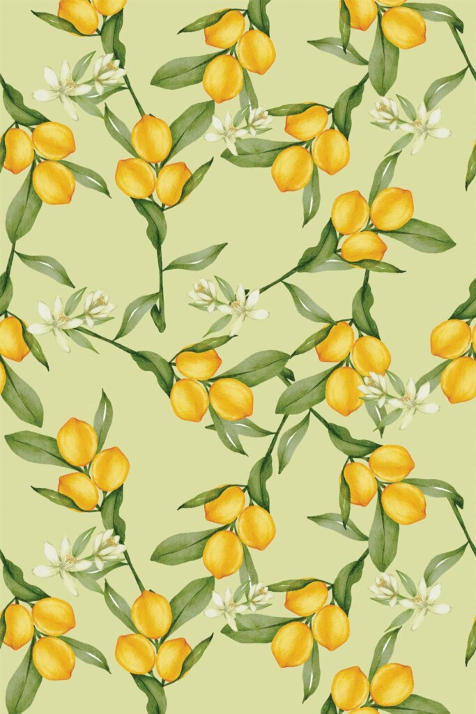 Pattern repeat of Lemon tree removable wallpaper design