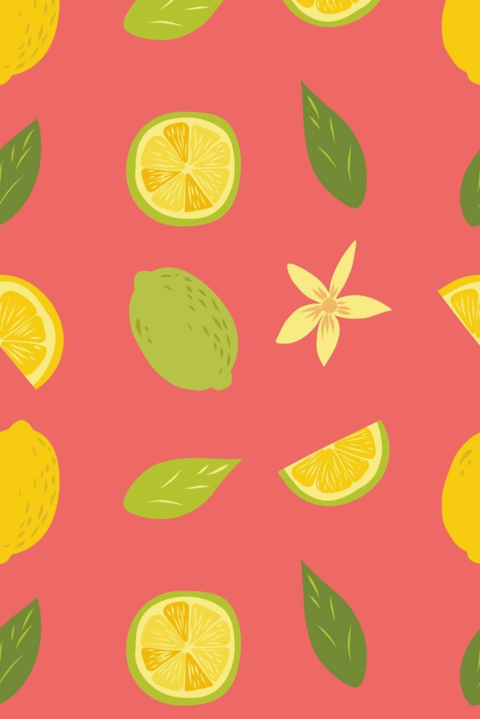 Pattern repeat of Lemons on hot pink removable wallpaper design