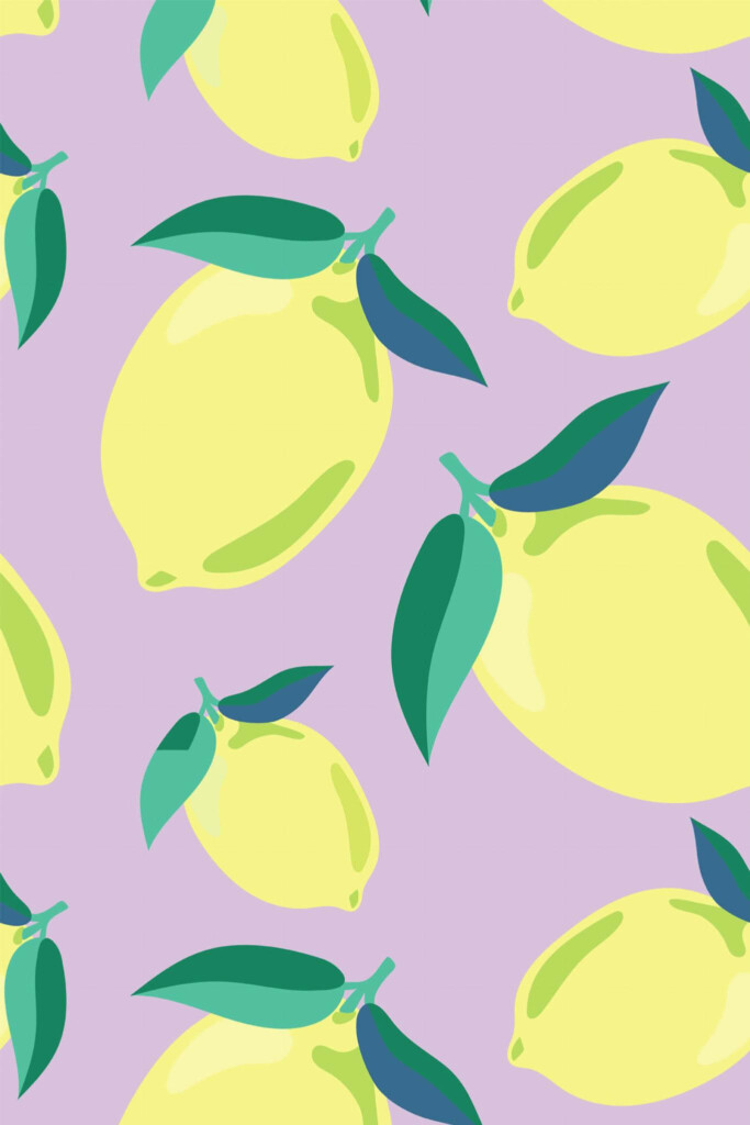 Pattern repeat of Lemons on lavender removable wallpaper design