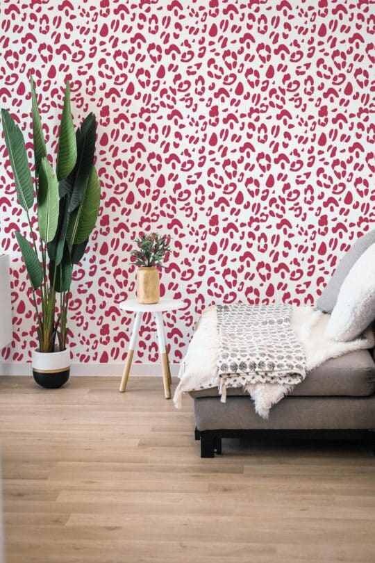 leopard print viva magenta traditional wallpaper