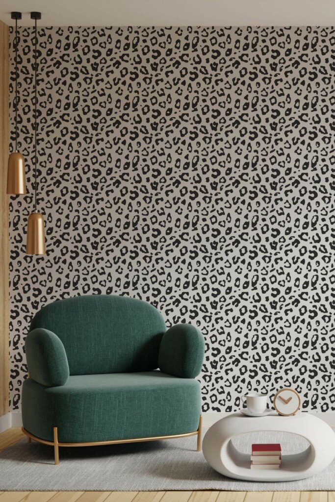 Contemporary style living room decorated with Leopard print peel and stick wallpaper