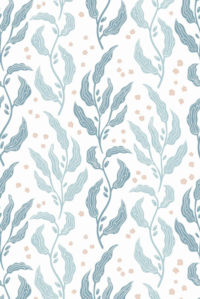 Pattern repeat of Light blue leaf removable wallpaper design