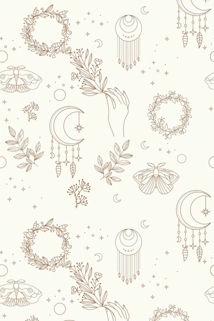 Pattern repeat of Light bohemian removable wallpaper design