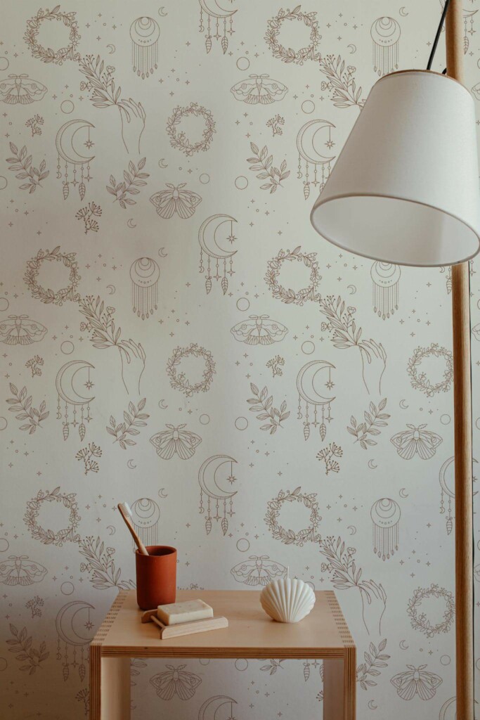 Minimal style bathroom decorated with Light bohemian peel and stick wallpaper