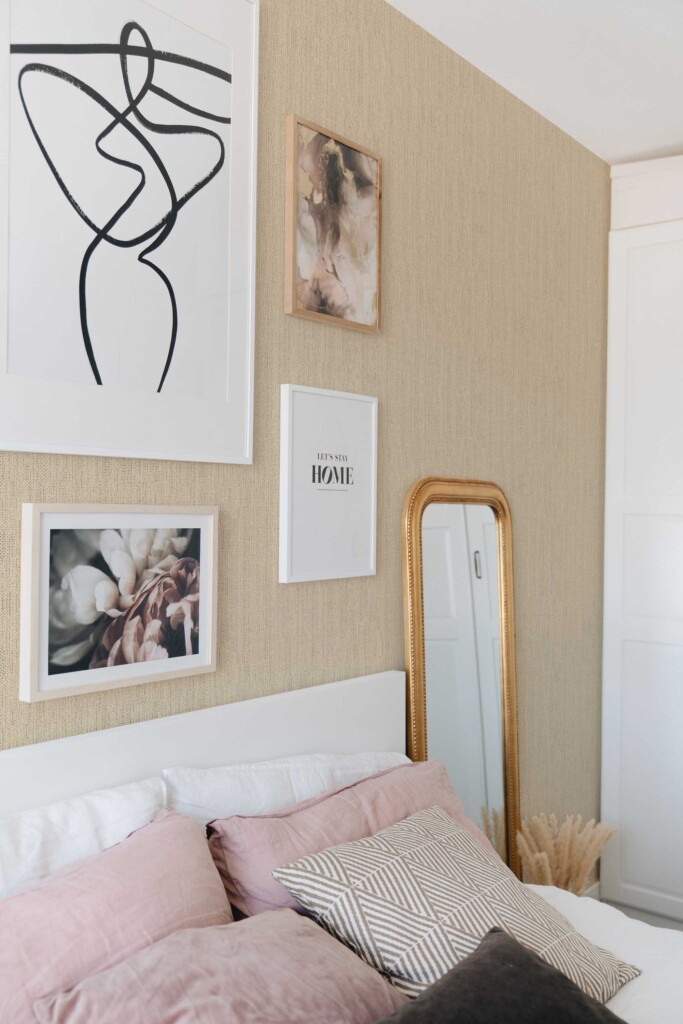 Traditional wallpaper with beige woven texture by Fancy Walls